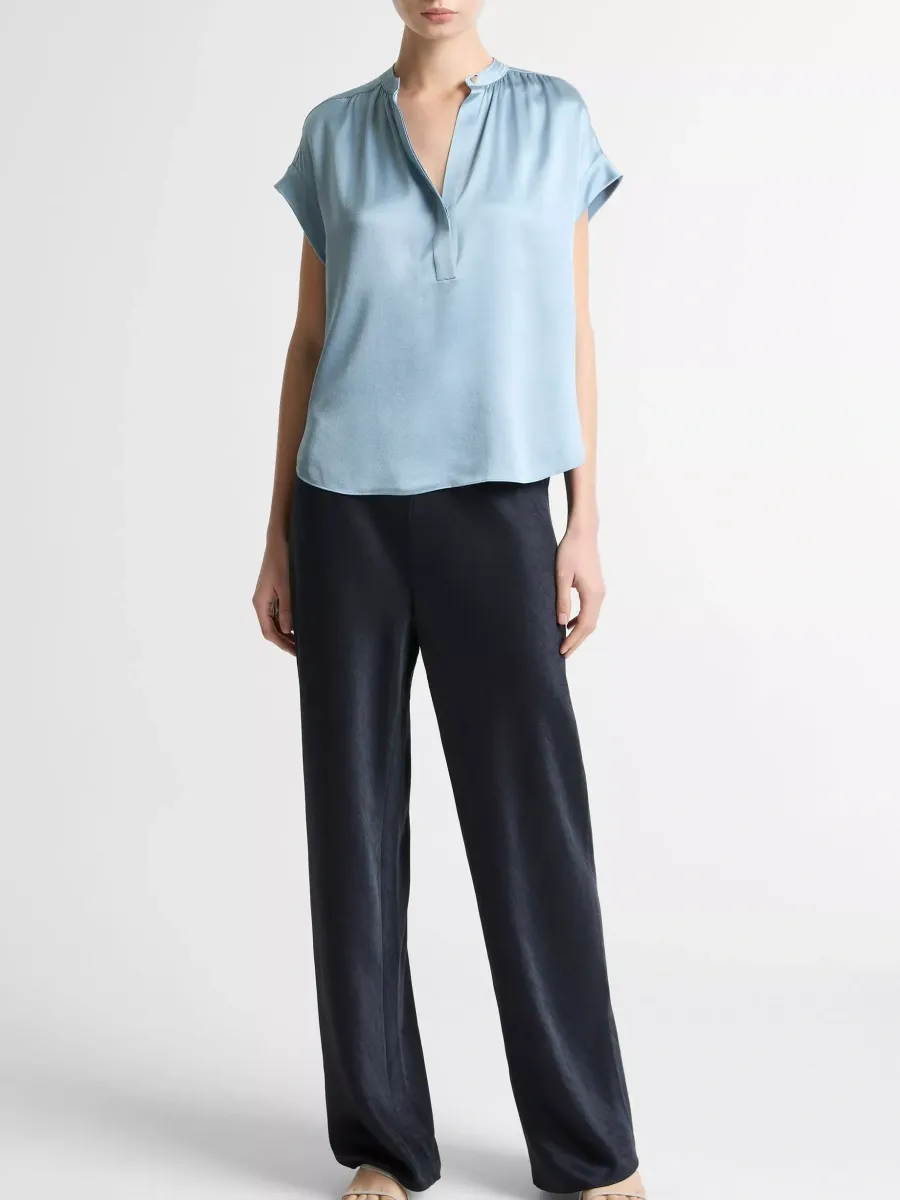 Soft Notched Cap Sleeve Blouse