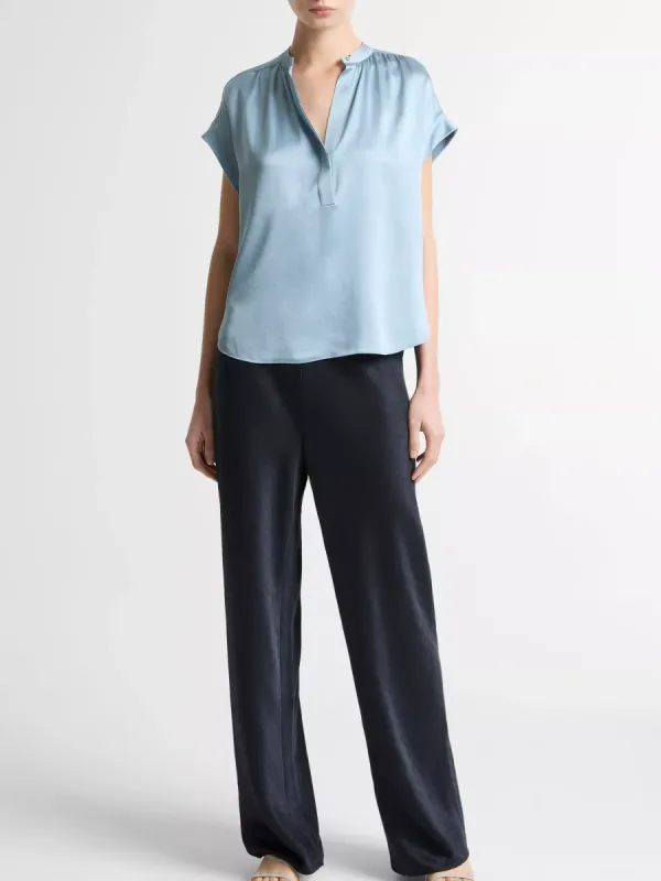 Soft Notched Cap Sleeve Blouse