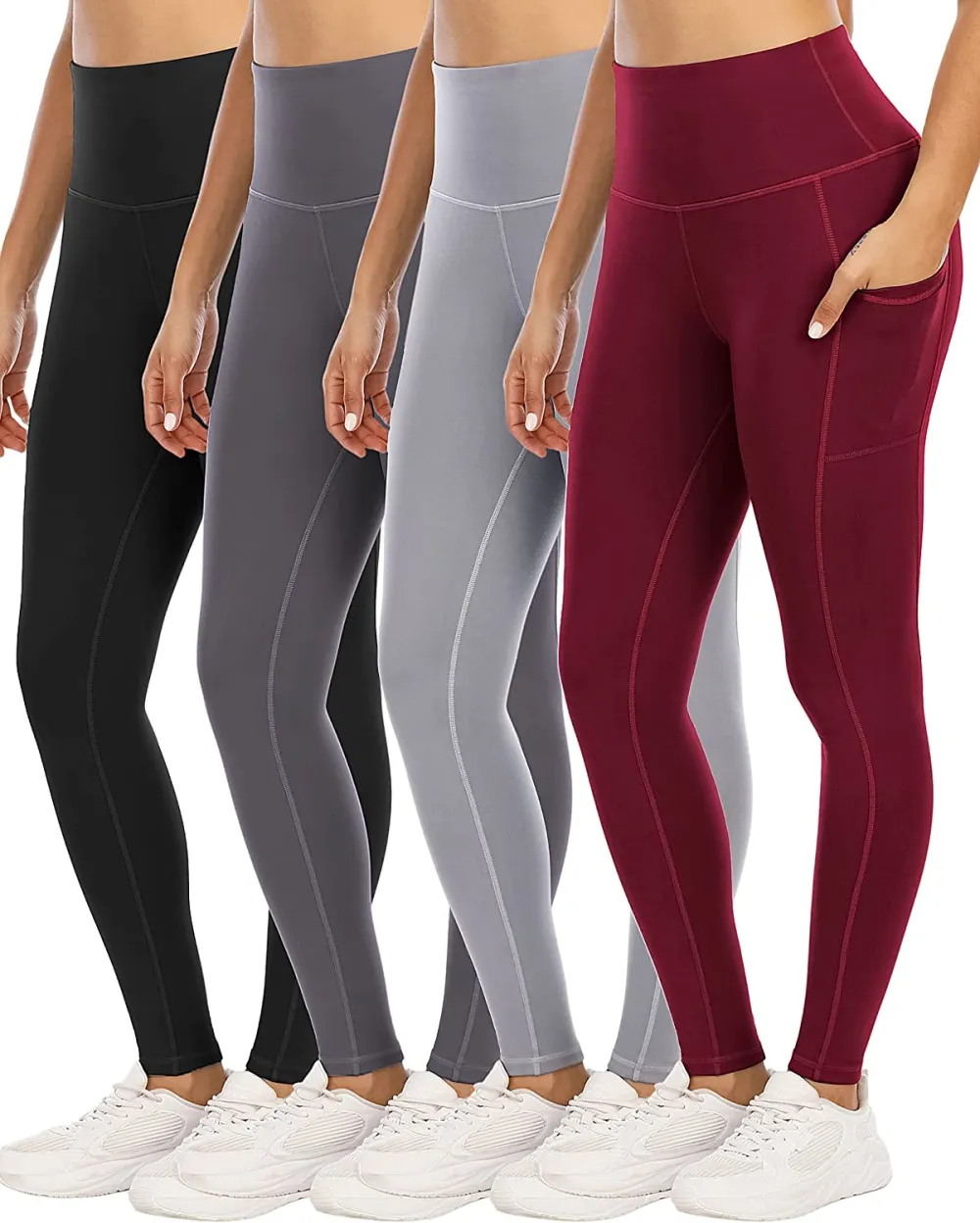 YOUNGCHARM 4 Pack Leggings with Pockets for Women,High Waist Tummy Control Workout Yoga Pants