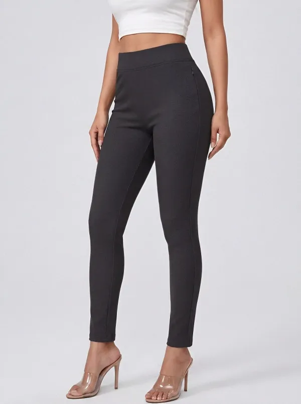 Ribbed Casual Women's Stretch Mid-Rise Pants