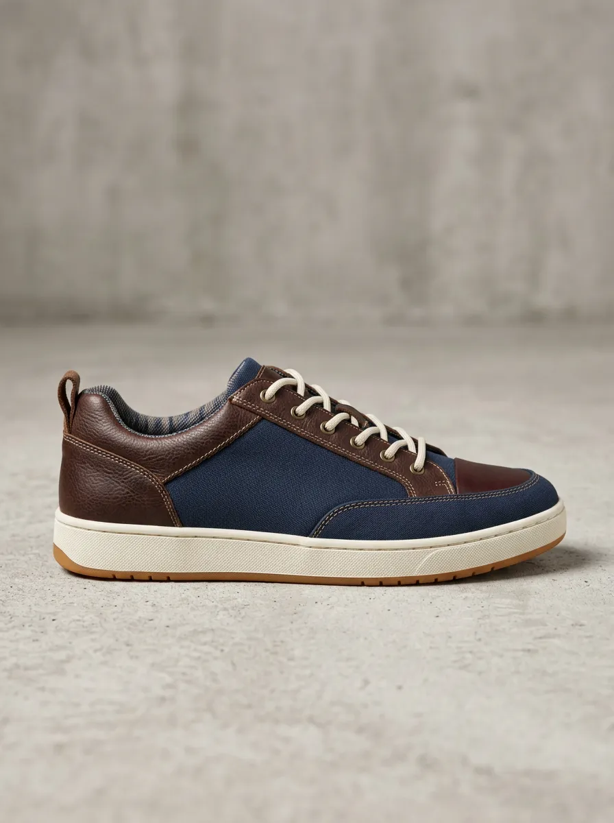 Rugged Leather Look Stitched Profile Men's Casual Sneakers