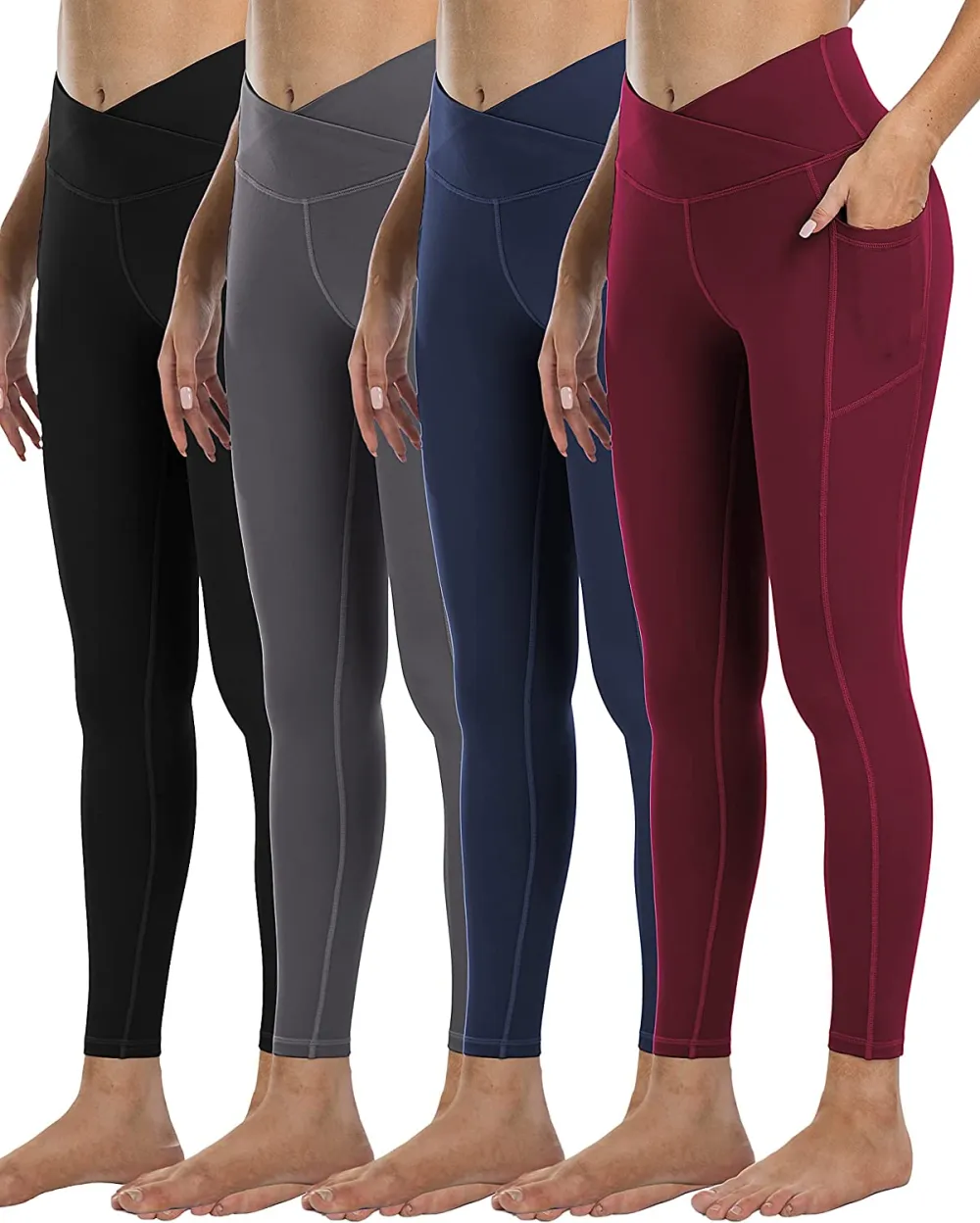 YOUNGCHARM 4 Pack Leggings with Pockets for Women,High Waist Tummy Control Workout Yoga Pants