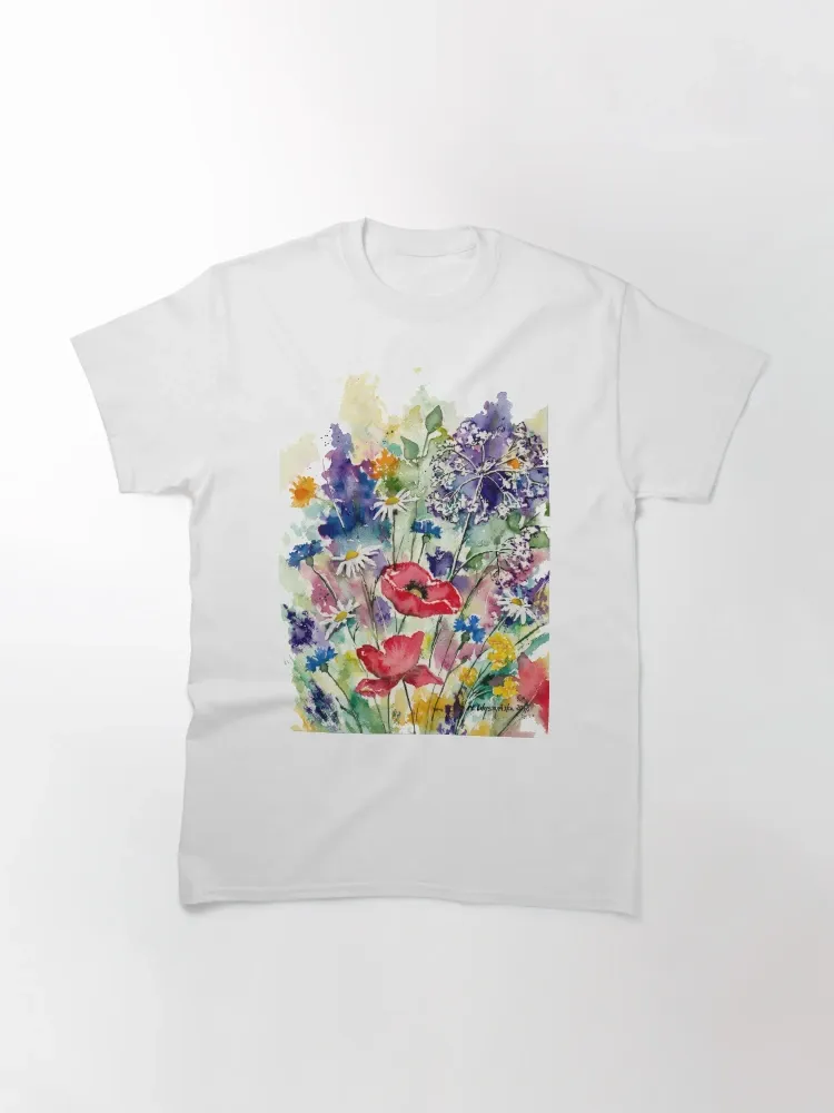 Women's fashionable watercolor print crew neck short-sleeved T-shirt