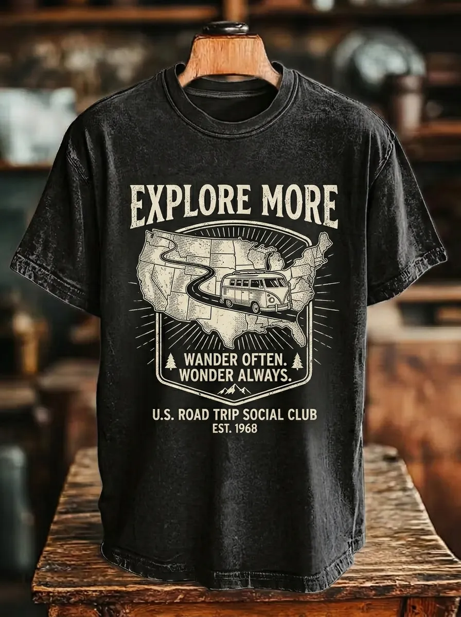 Unisex US Road Trip Camper Van Explore More Printed T-shirt