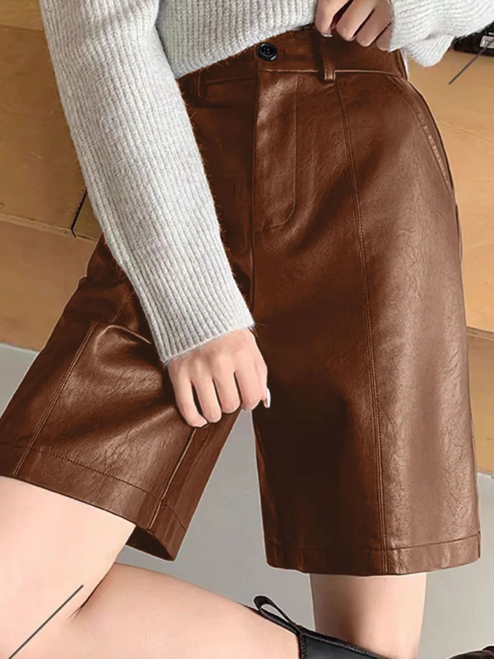 Pu Leather High Rise Shorts