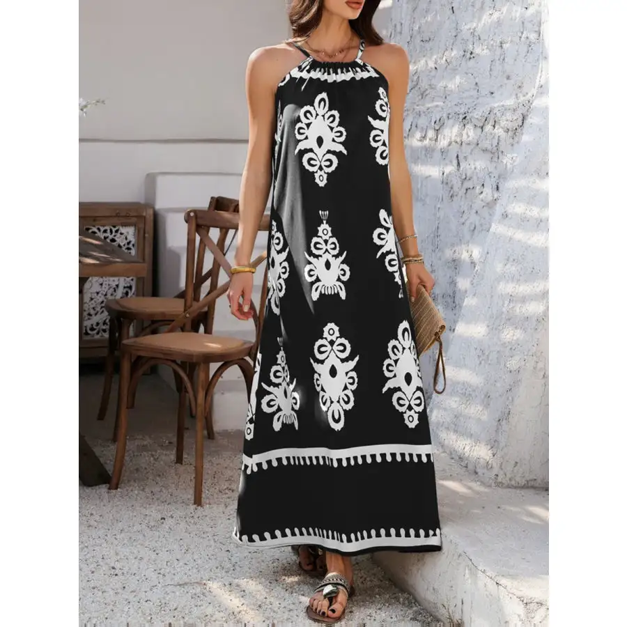 Grecian Neck Printed Maxi Dress