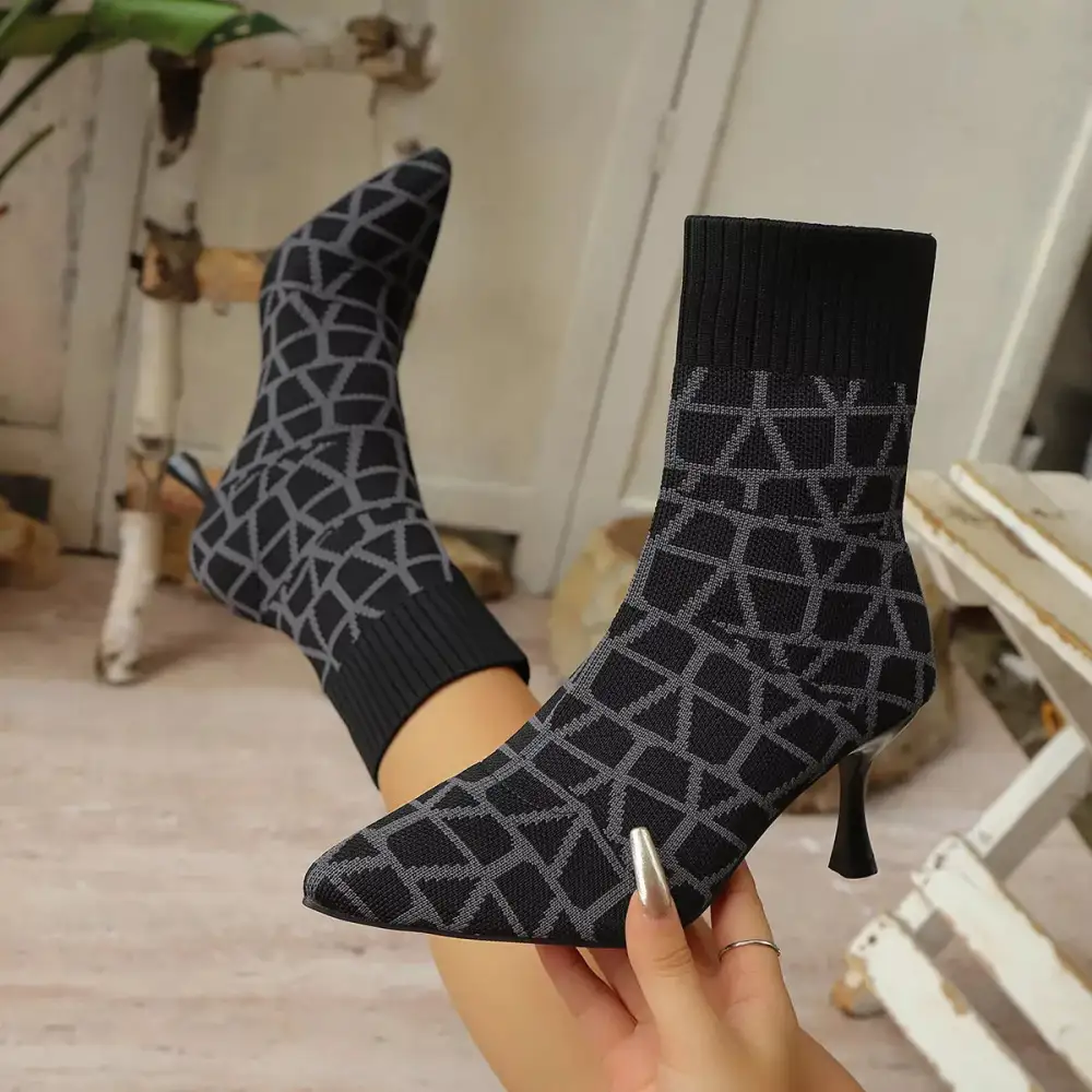 Pointed Toe Flared Heel Boots