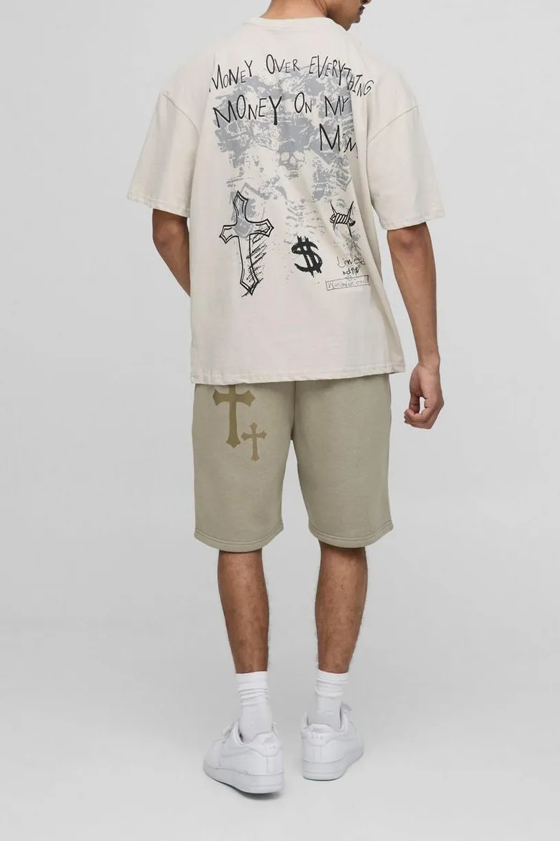 Oversized Cross Renaissance Graphic Cotton Crew Neck T-Shirt