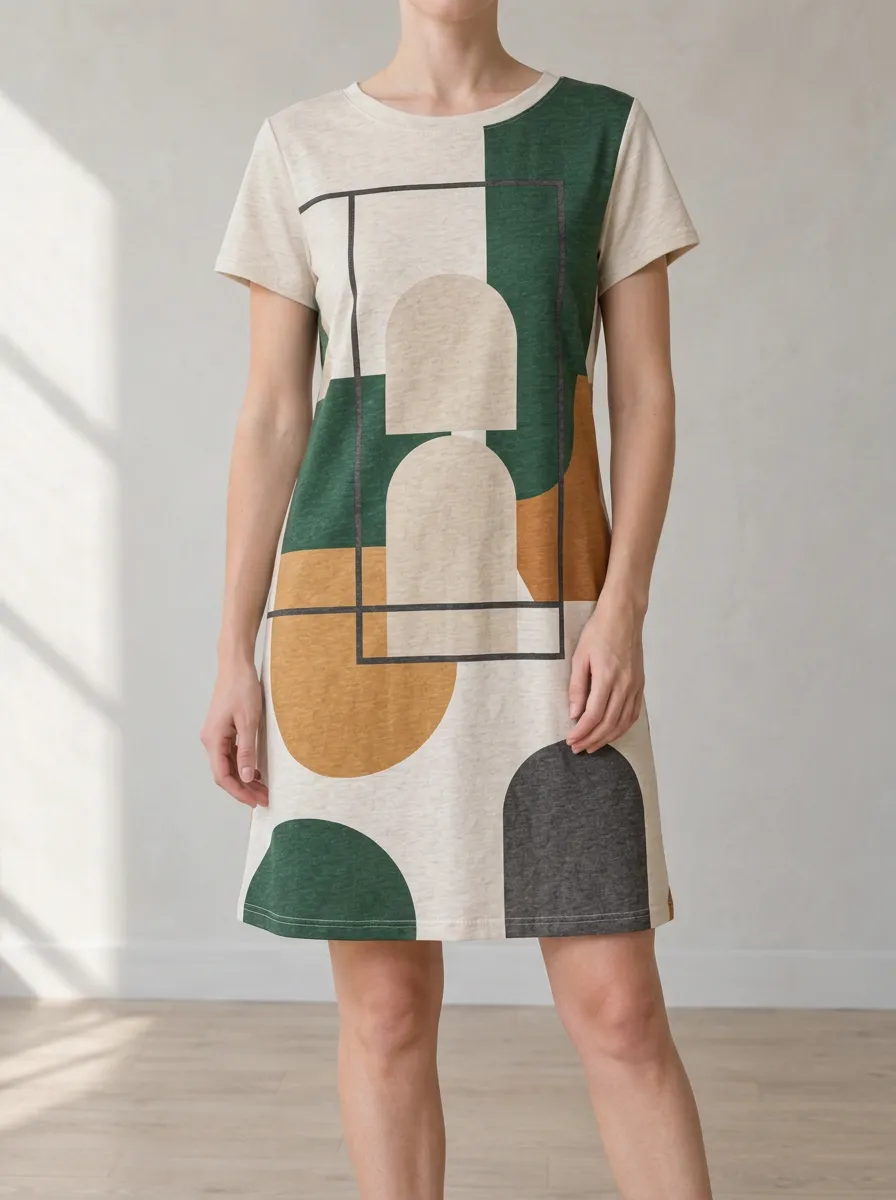 Women's Short Sleeve Abstract Geometric Print T-Shirt Dress