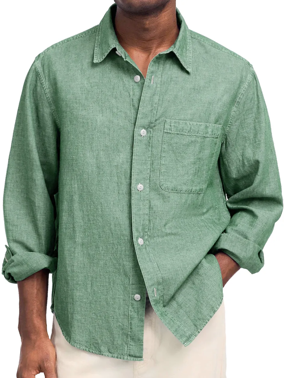 Cotton Linen Open Collar Shirt
