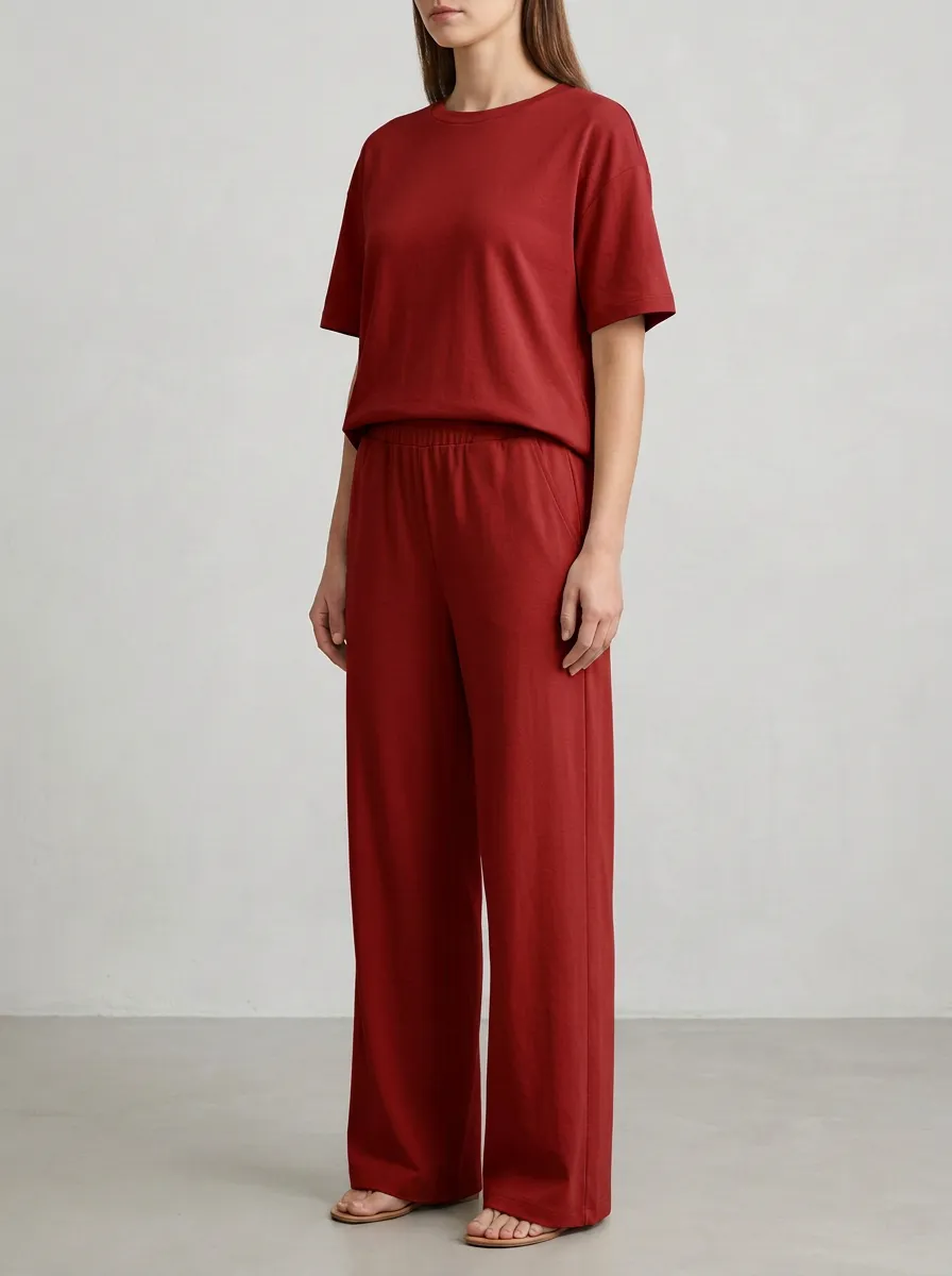 Women's Crewneck T-Shirt And Pull-On Wide-Leg Trouser Two-Piece Set