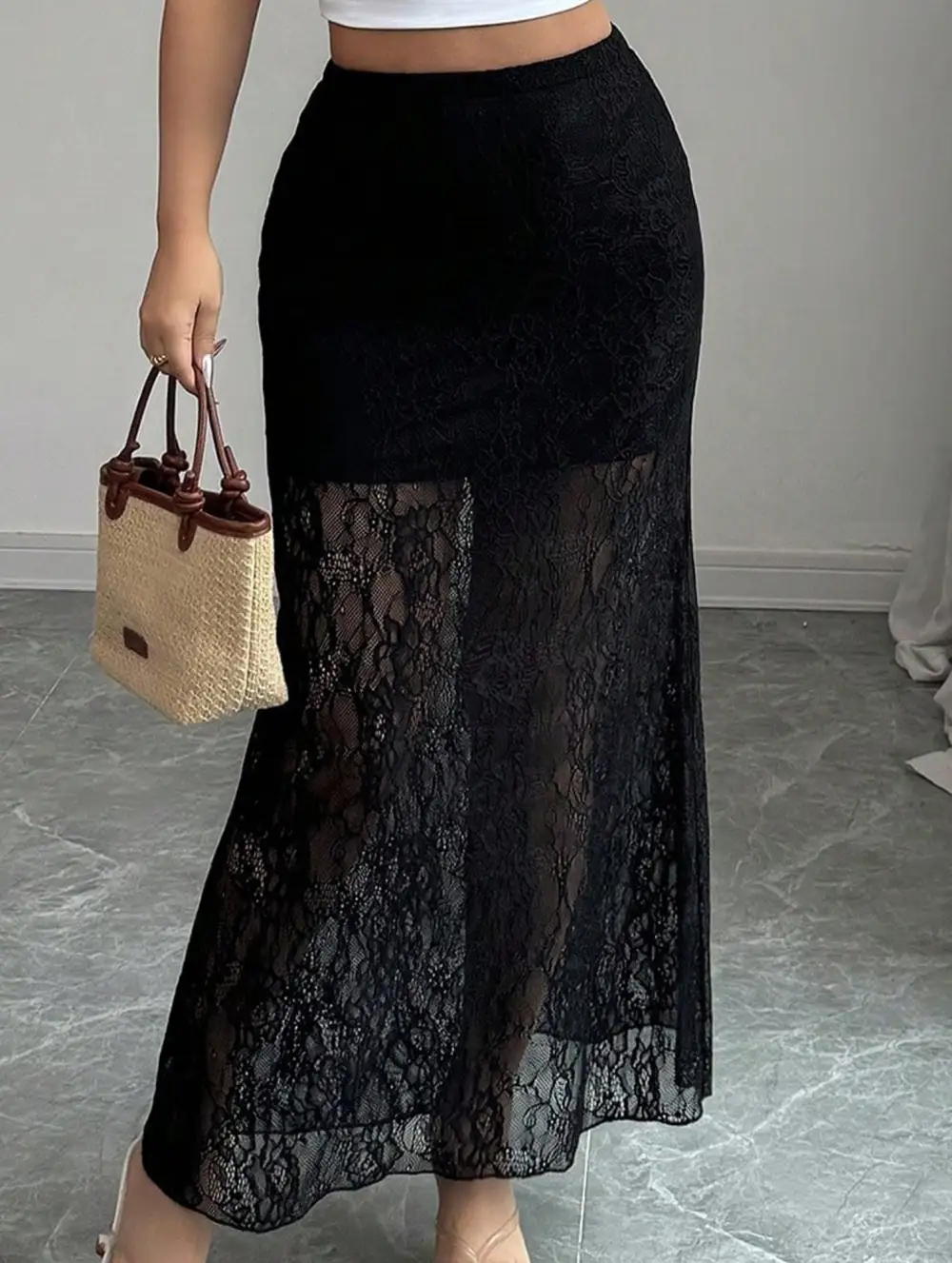 Lace Bodycon Midi Skirt