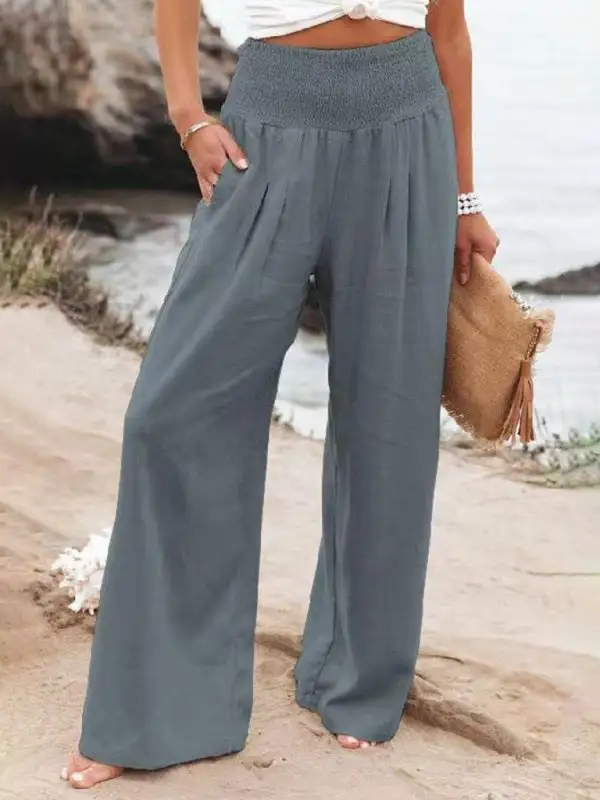 Wide Leg Slub Loose Trousers Pants