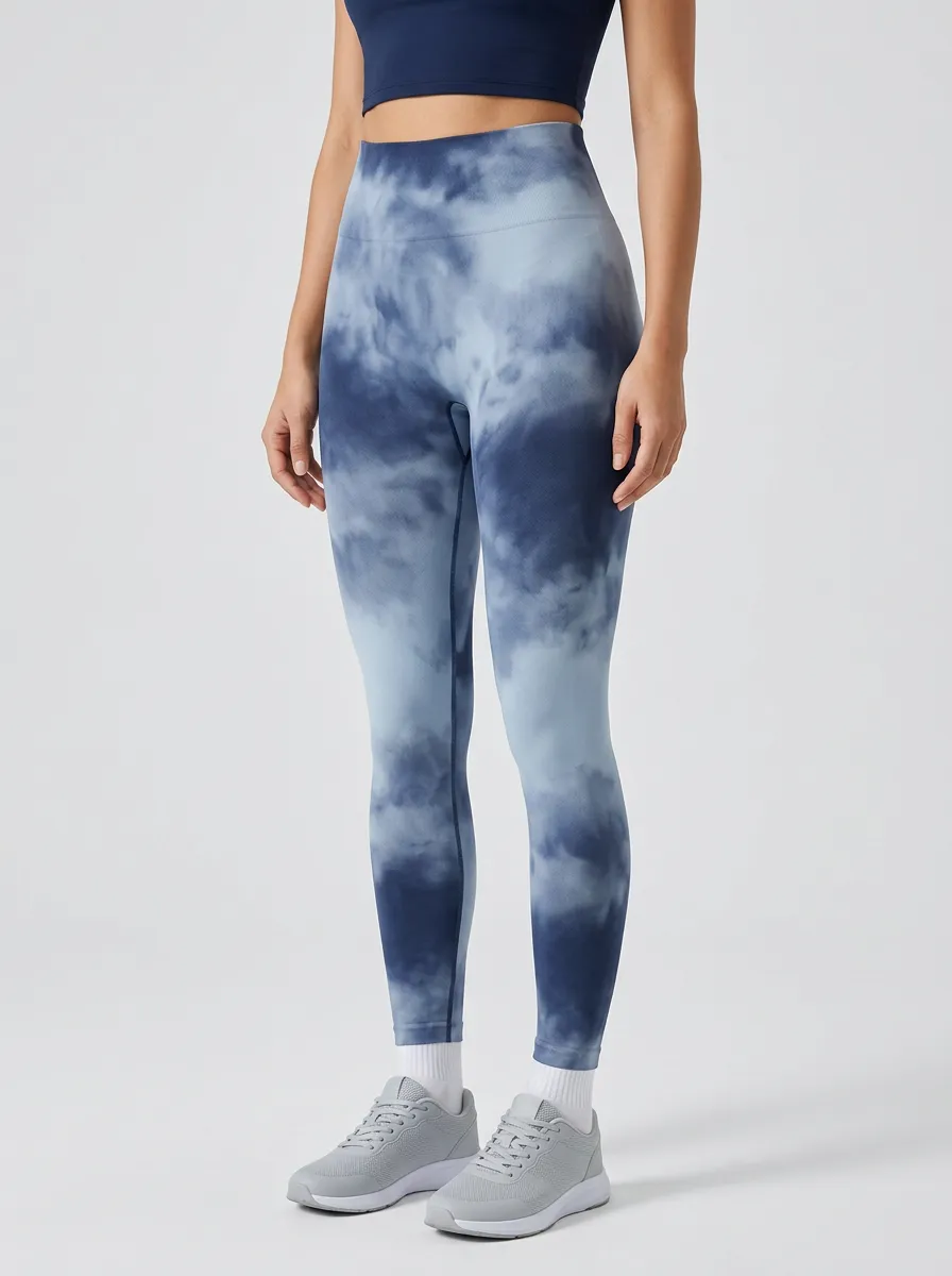 Women's Cloud-Print Ankle-Length Seamless-Look High-Rise Leggings