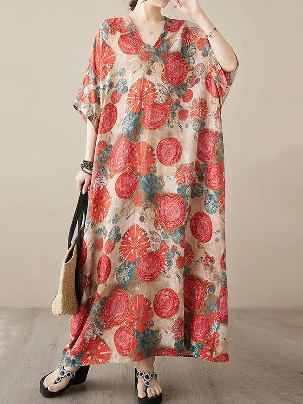 Printed Sleeve Neck Maxi Dress