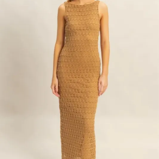 Sleeveless Crochet Open Back Maxi Dress