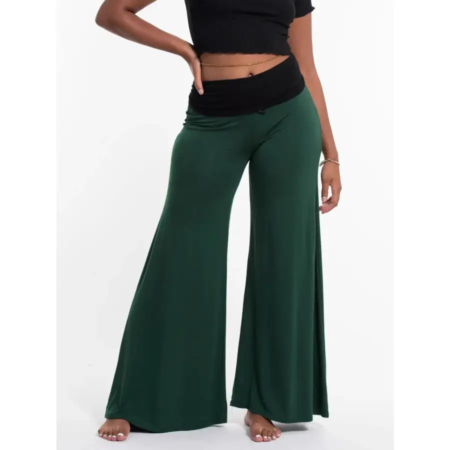 High Waisted Wide Leg Yoga Pants with Contrast Waistband