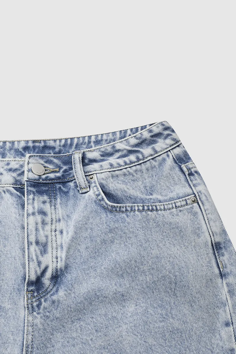 Distressed Frayed Split Hem Straight Leg Jeans