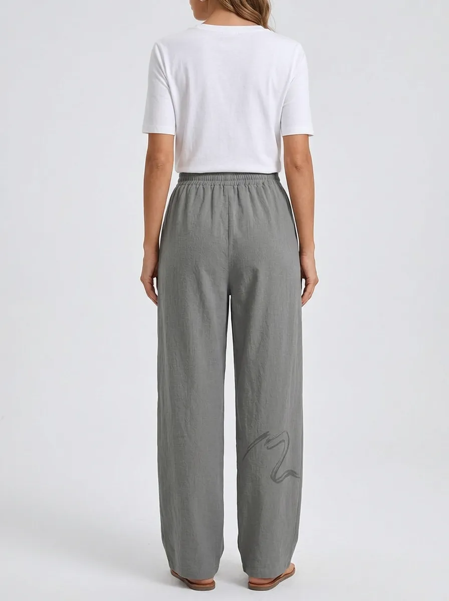 Women's Abstract Line Drawstring Wide-Leg Trousers