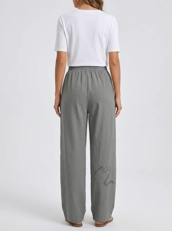 Women's Abstract Line Drawstring Wide-Leg Trousers