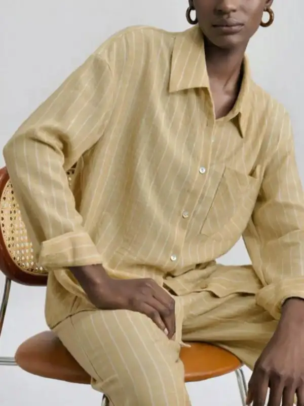 Relaxed Striped Button Up Shirt and Pants Set