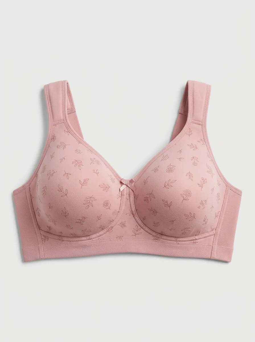 Women's Plus Size Dusty Rose Rose Floral Bow-Detail Wireless Bra