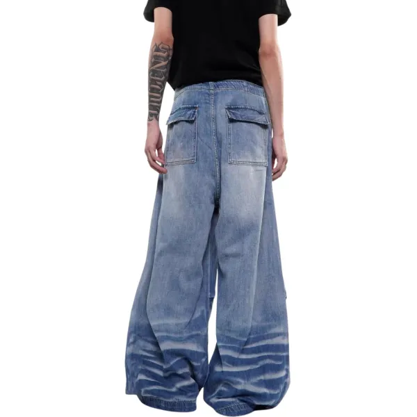 Wide Leg Drawstring Washed Denim Jeans