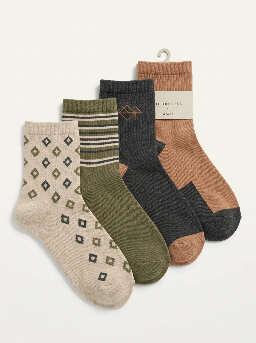 Geometric Striped Outdoor Men's Four-Pair Long Socks
