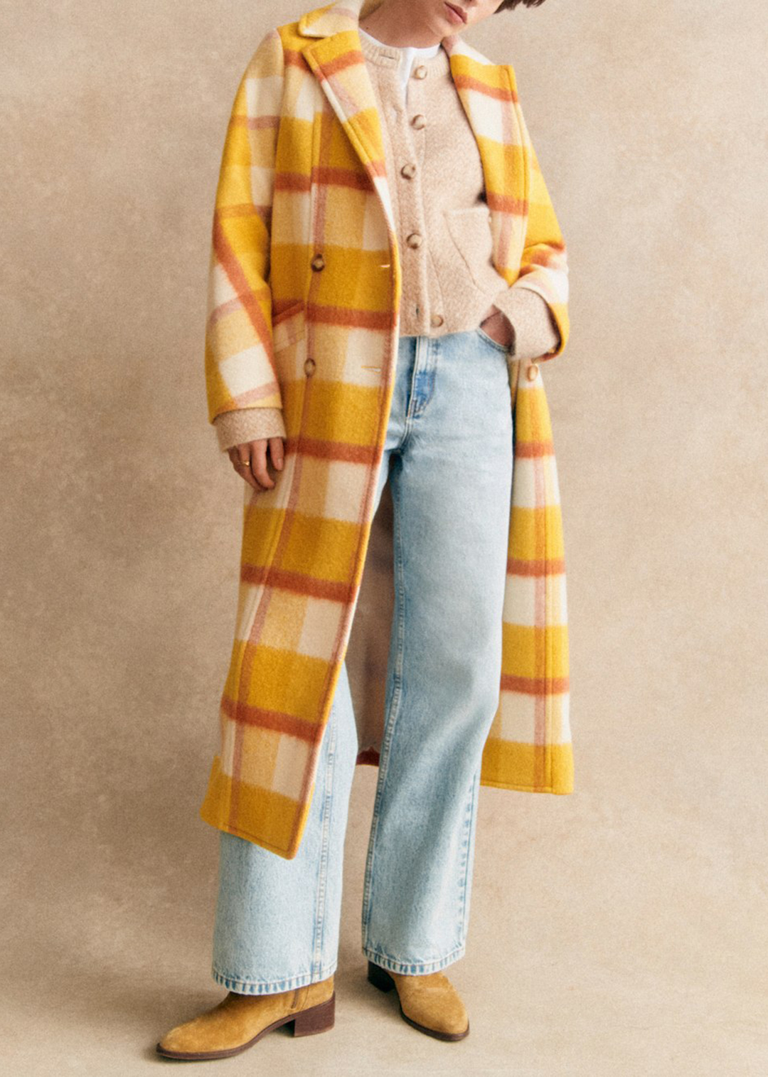 Loose Check Long Coat