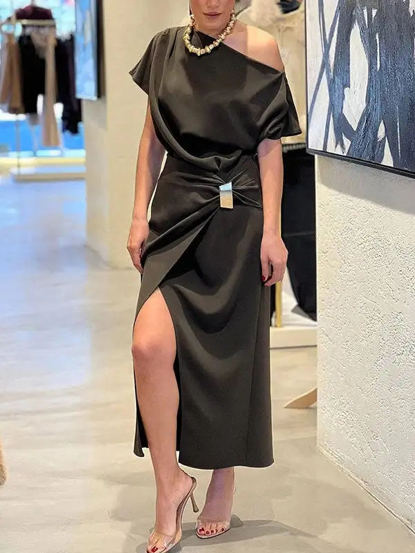 Raglan Pleated Sleeve Maxi Dress