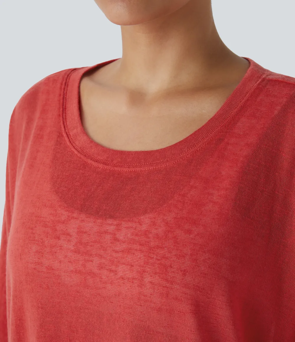 Asymmetric Split Hem Sheer Oversize Casual Top