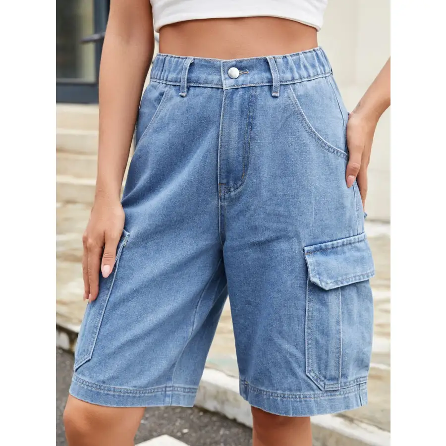 Casual High Waist Pocketed Denim Shorts