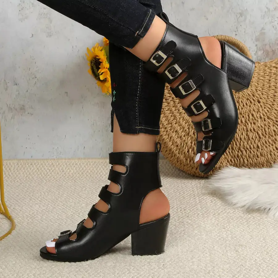 Casual Buckle Block Heels Sandals