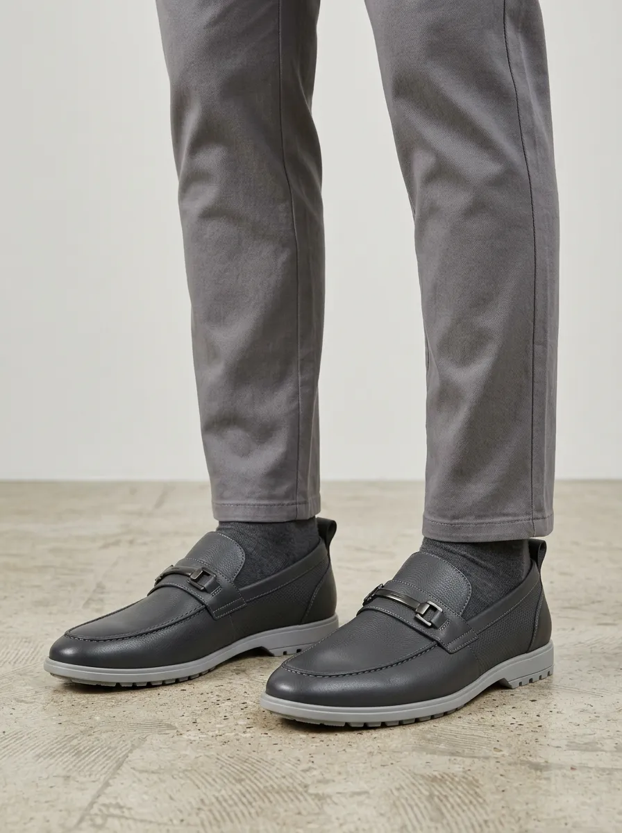 Men's Classic Metal-Buckle Textured Loafers