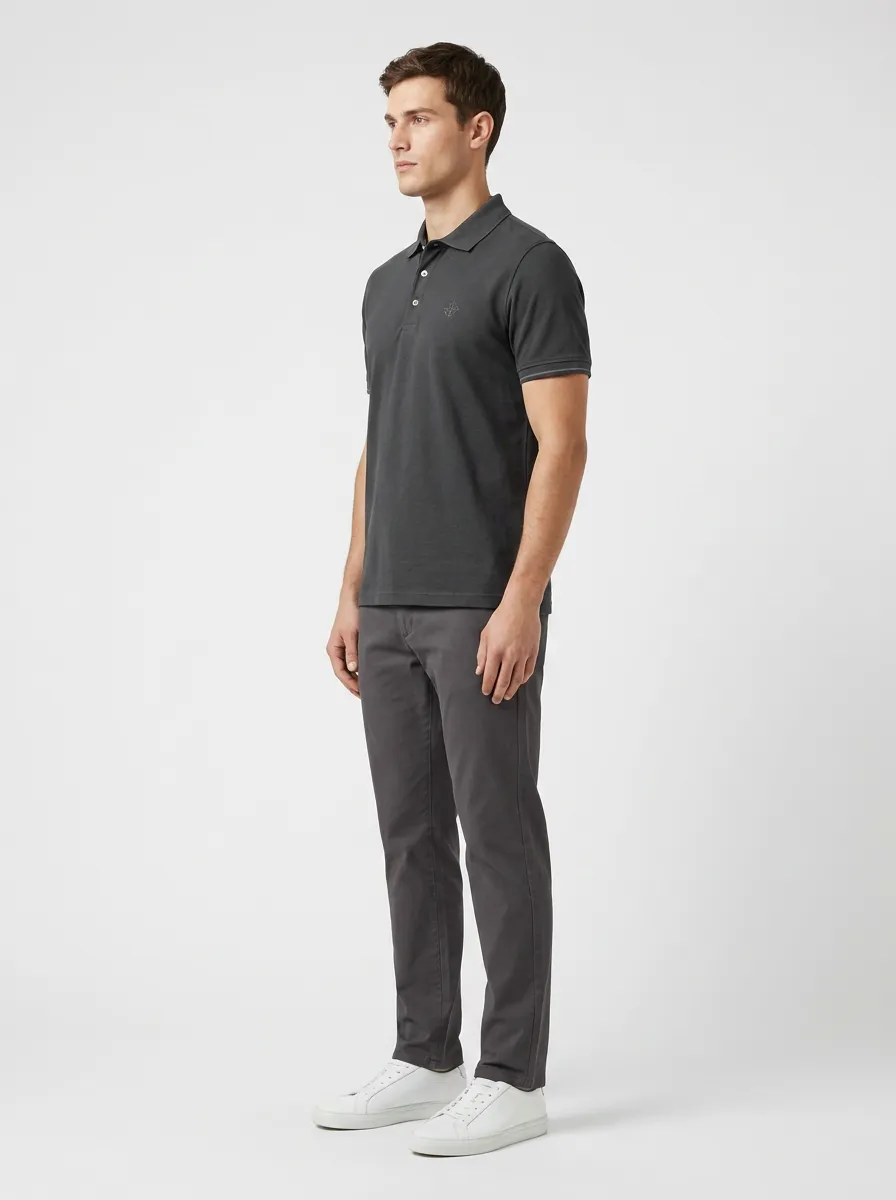 Compass-Detail Embroidered-Detail -Detail Men's Polo Shirt