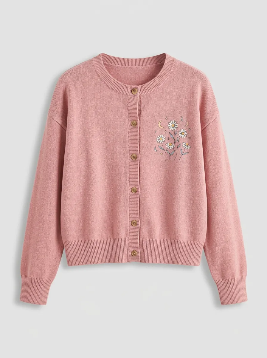 Women's Crew-Neck Embroidery-Detail Cardigan