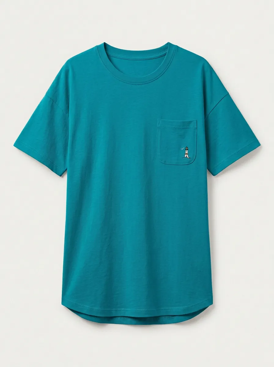 Women's Nautical Lighthouse Embroidered Pocket Crewneck T-Shirt
