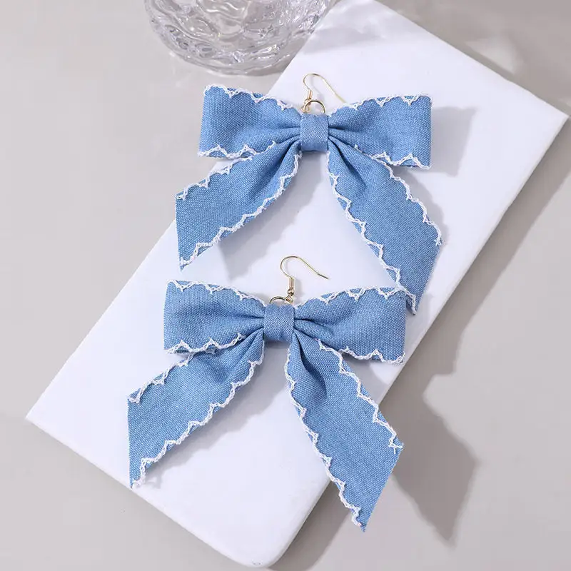 Bow Denim Statement Earrings