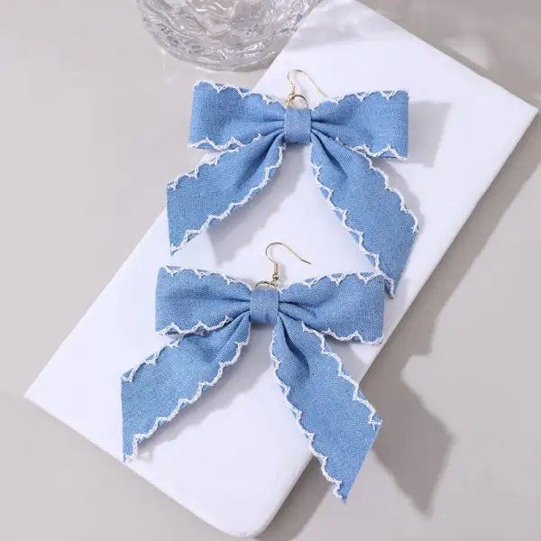 Bow Denim Statement Earrings
