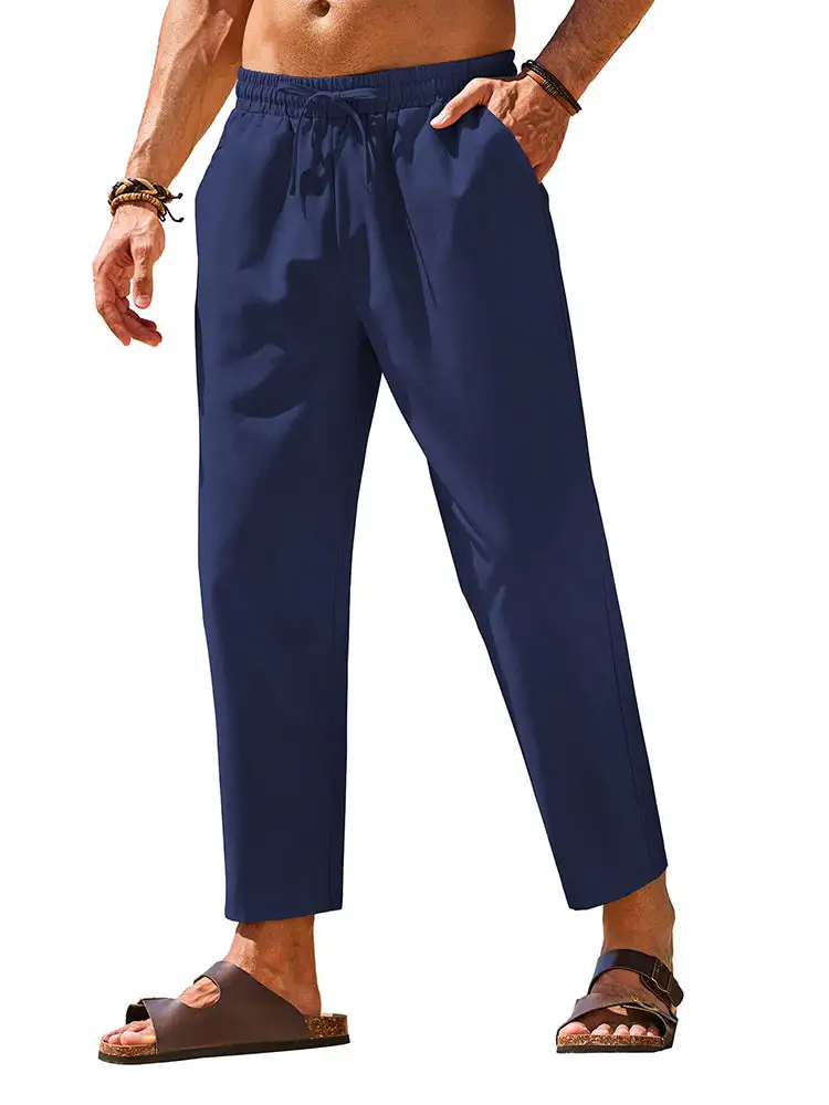Casual Linen Blend Summer Trousers Pants