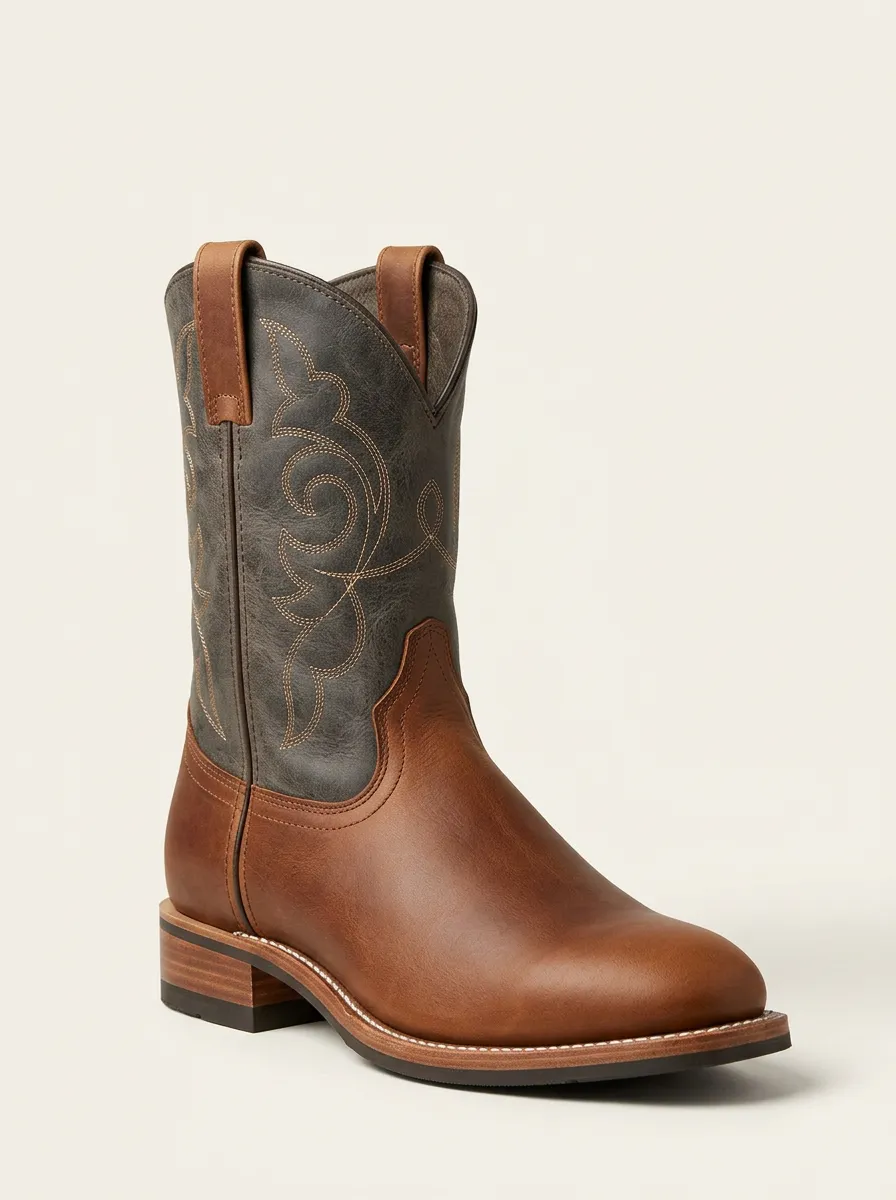 Men's Two-Tone Embroidered Western Cowboy Boots