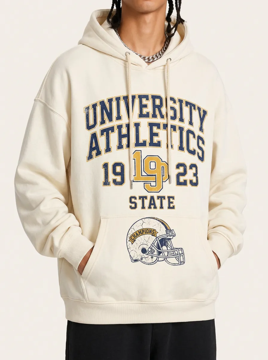 Men's Graphic Print Pullover Hoodie Featuring Short Sleeves