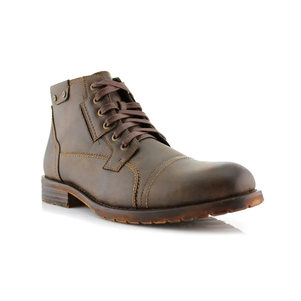 Classic Faux-Leather Burnished Lace-Up Combat Boots