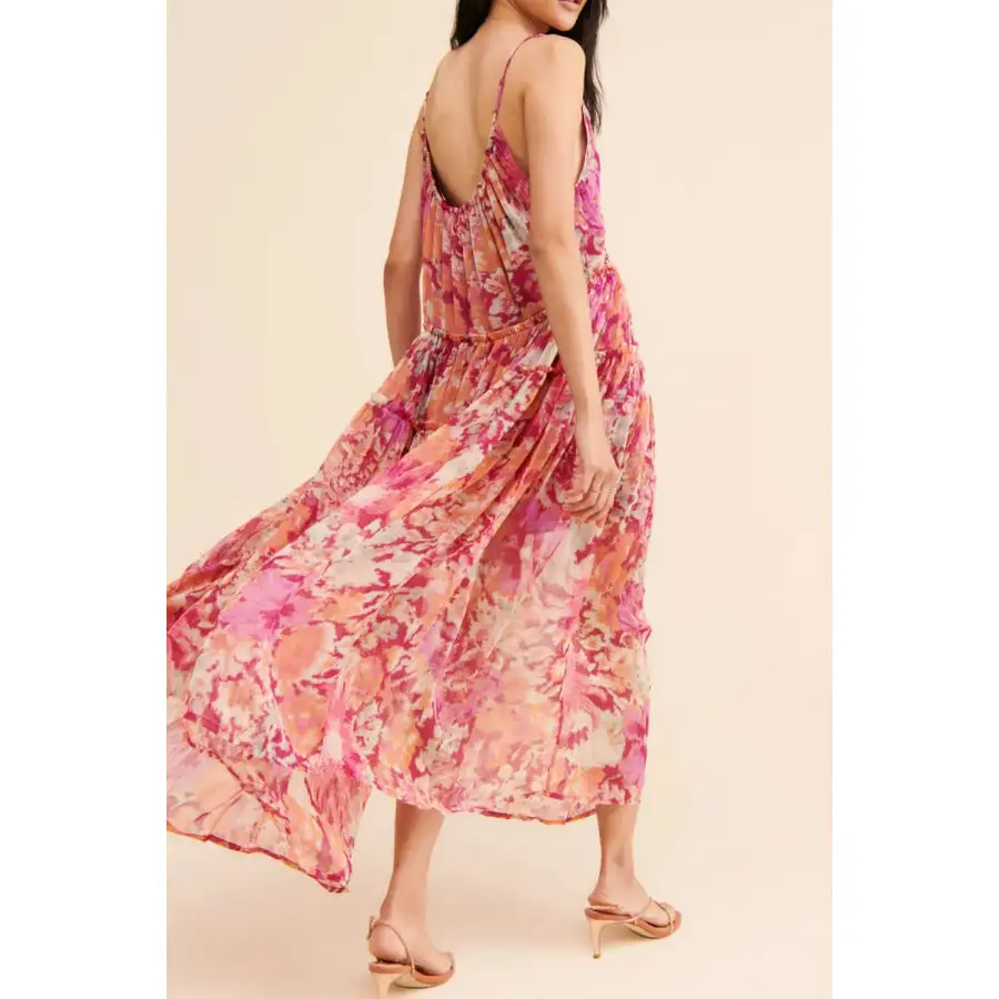 Frill Printed V-neck Midi Dress