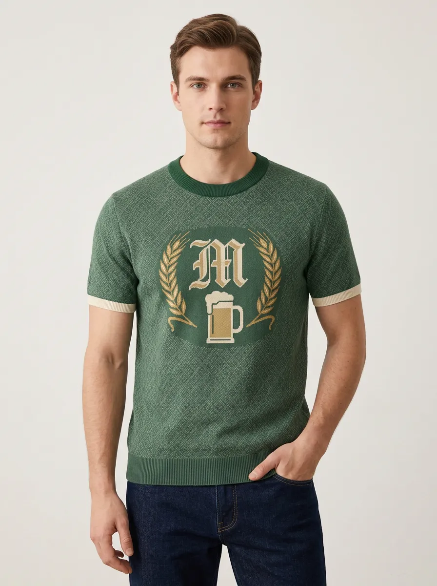 Men's Oktoberfest Beer Lover Wheat Beer Printed Knitted T-shirt