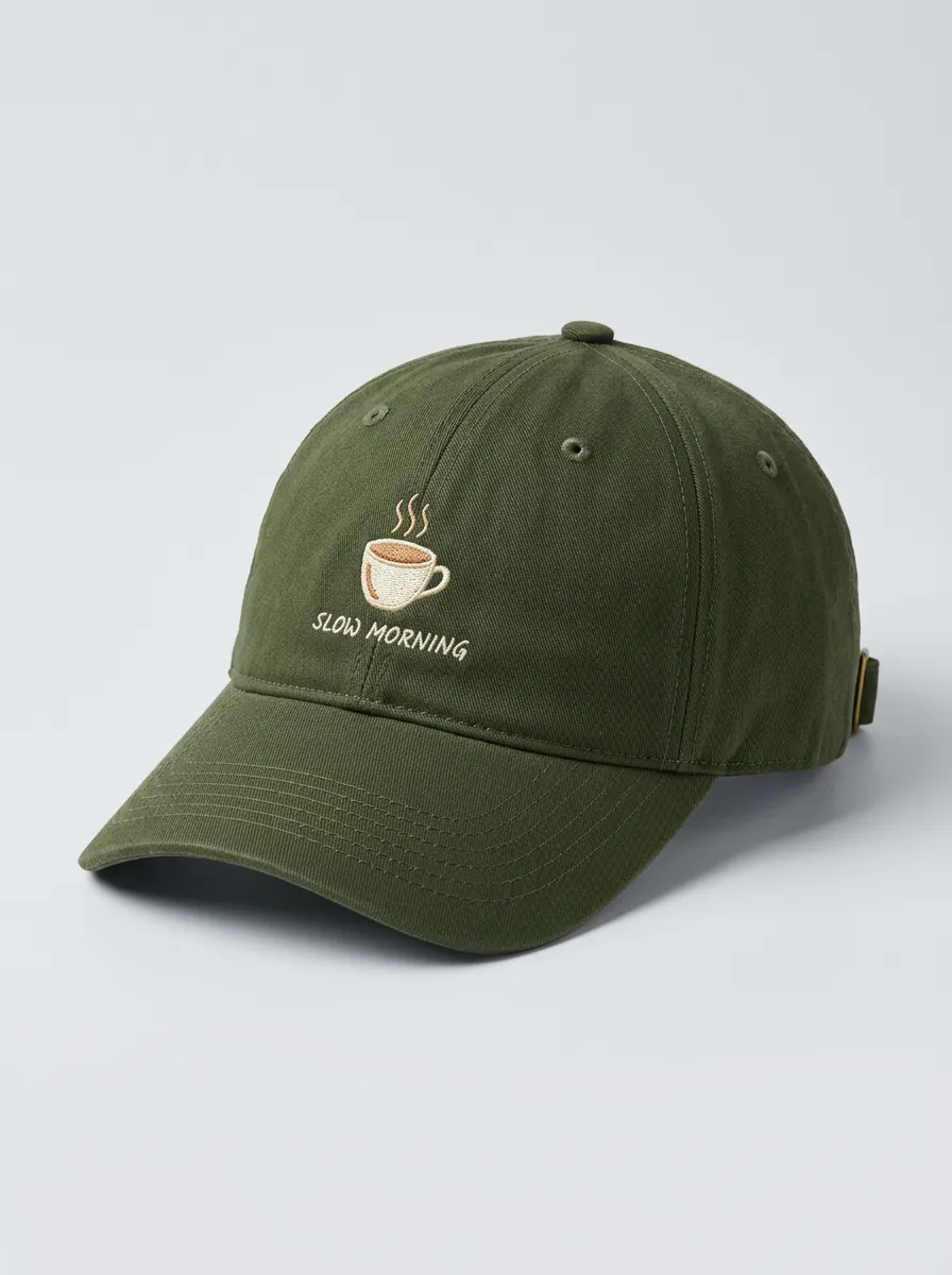 Classic Silhouette Coffee-Lover Slow-Morning Embroidered Unisex Baseball Cap