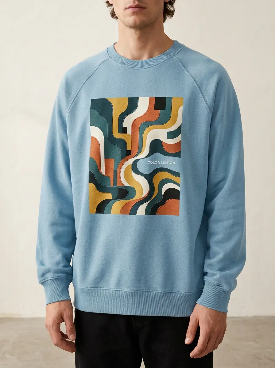 Men's Abstract Color Motion Wave Printed Sweatshirt