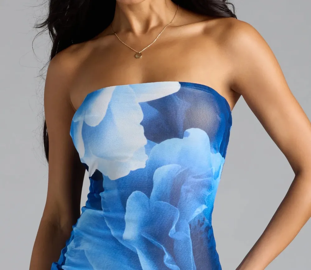 Floral Strapless Slit Maxi Dress