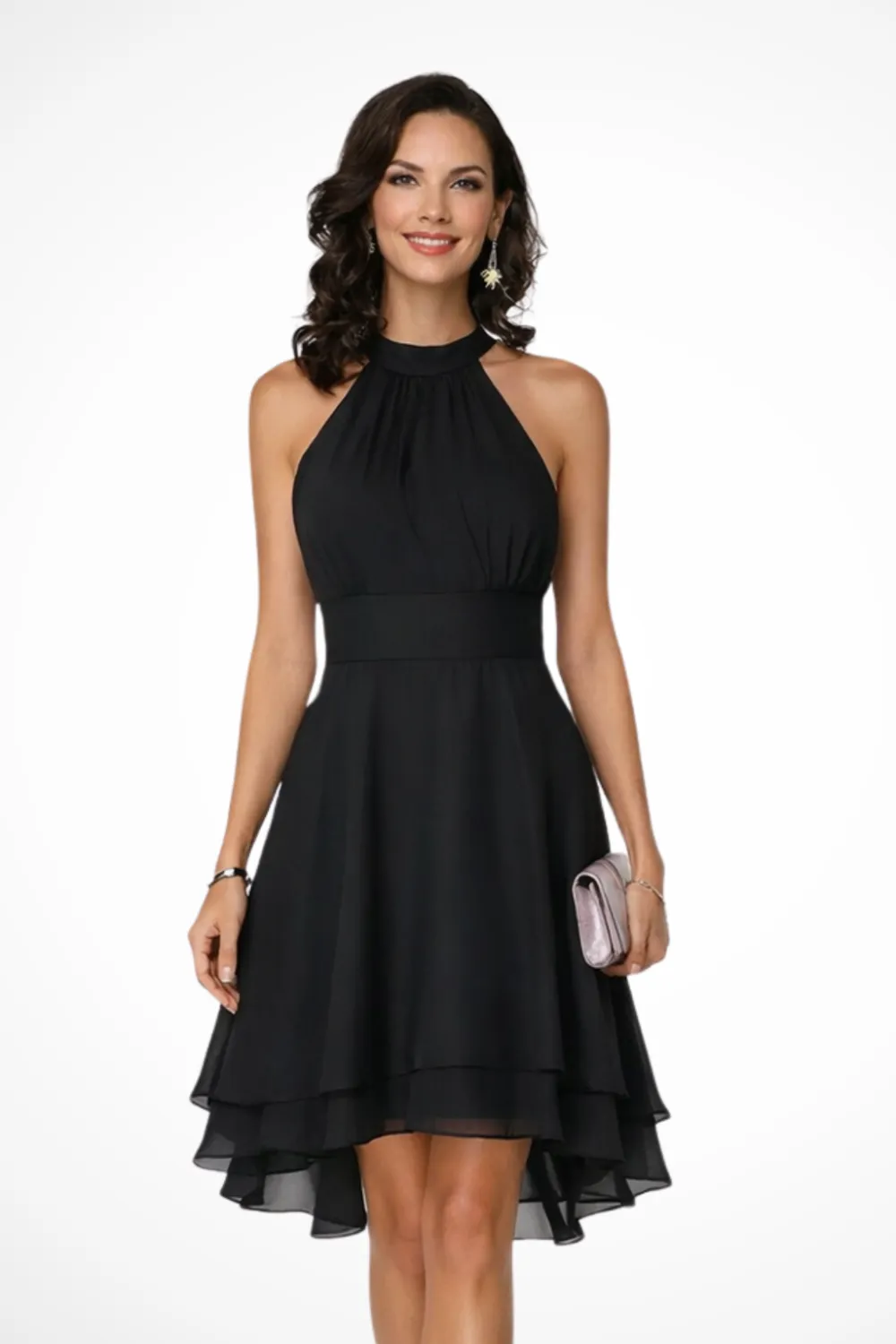  Halter Neck Tiered Skirt Mini Dress