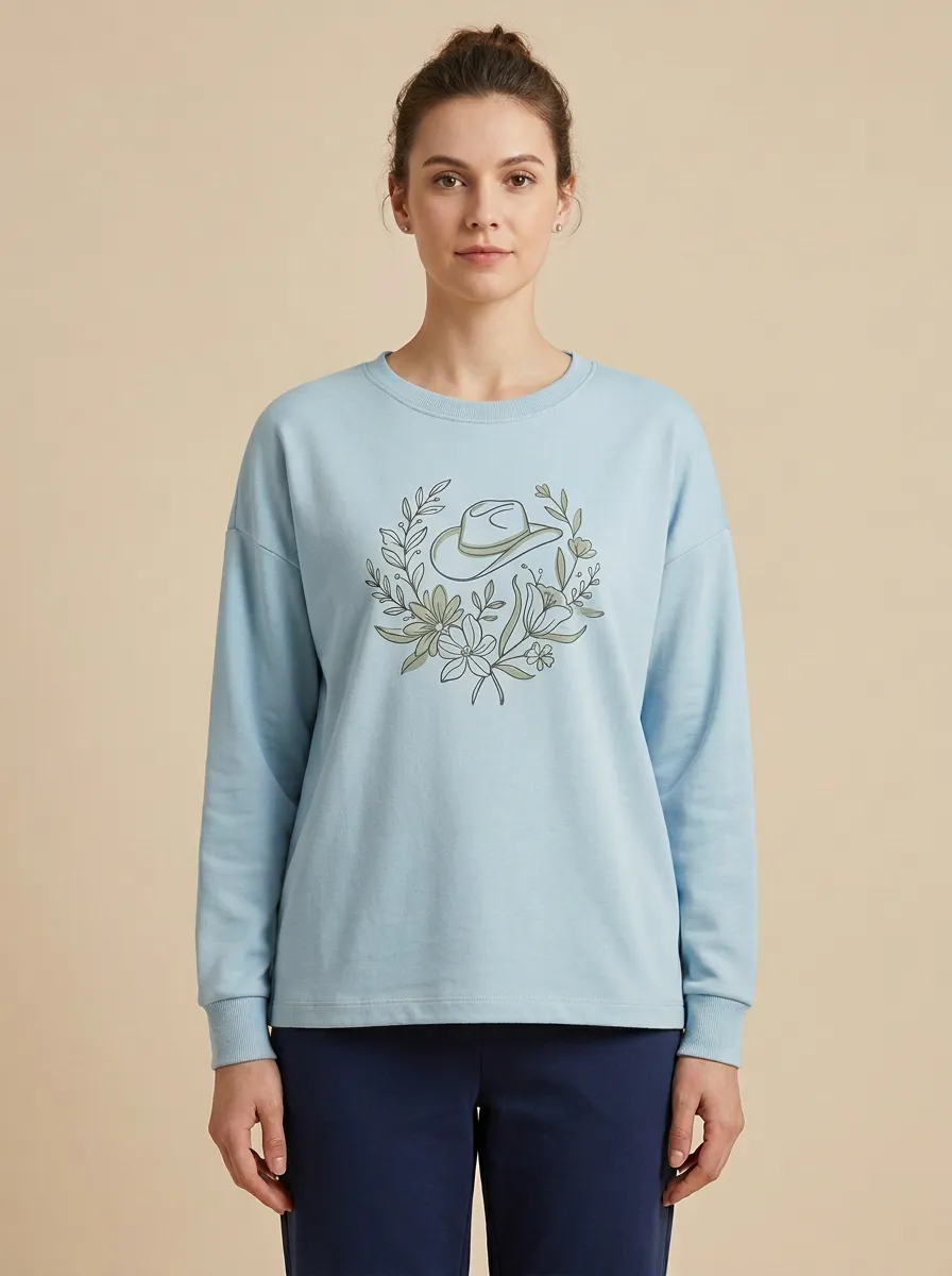 Women's Cowgirl Graphic Print Crew-Neck Sweatshirt